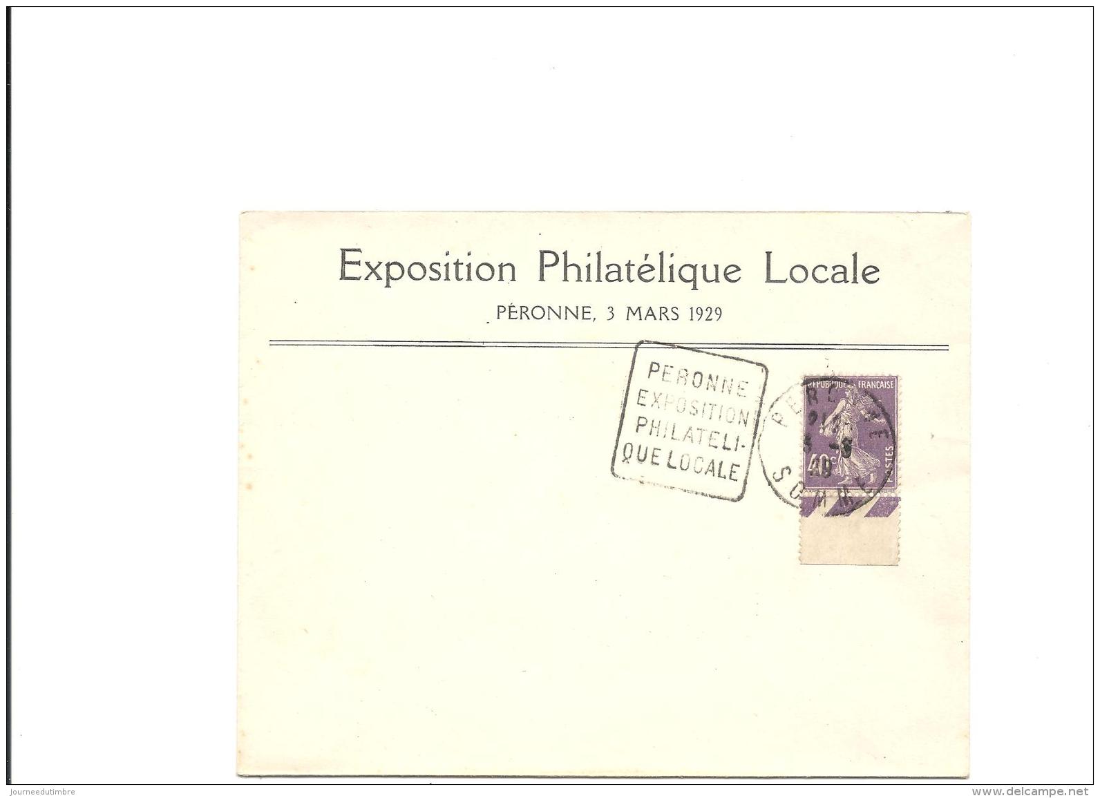 Enveloppe Exposition Philatelique Peronne 1929 Daguin Avec Semeuse 7 - Lettres & Documents