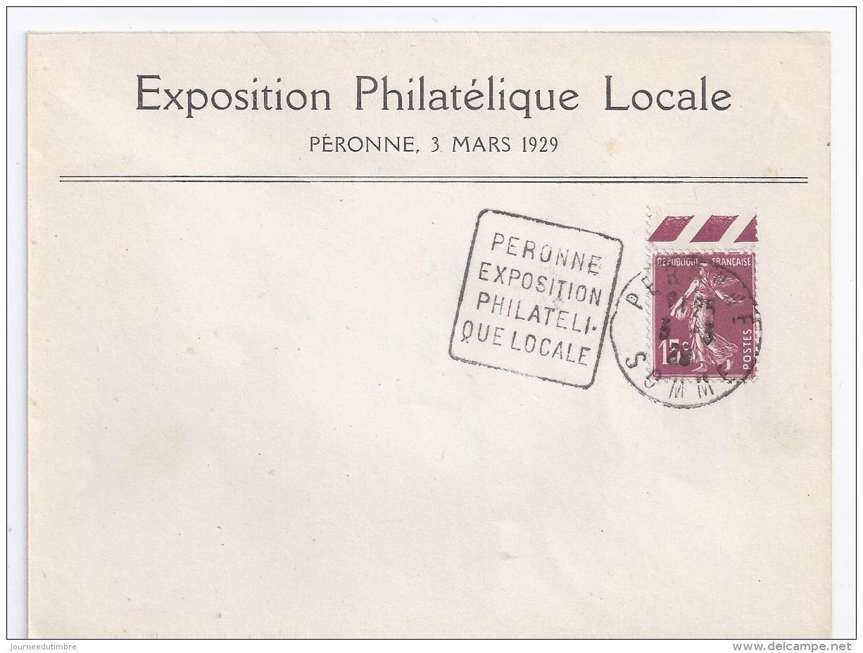 Enveloppe Exposition Philatelique Peronne 1929 Daguin Avec 15 C Semeuse 4 - Lettres & Documents