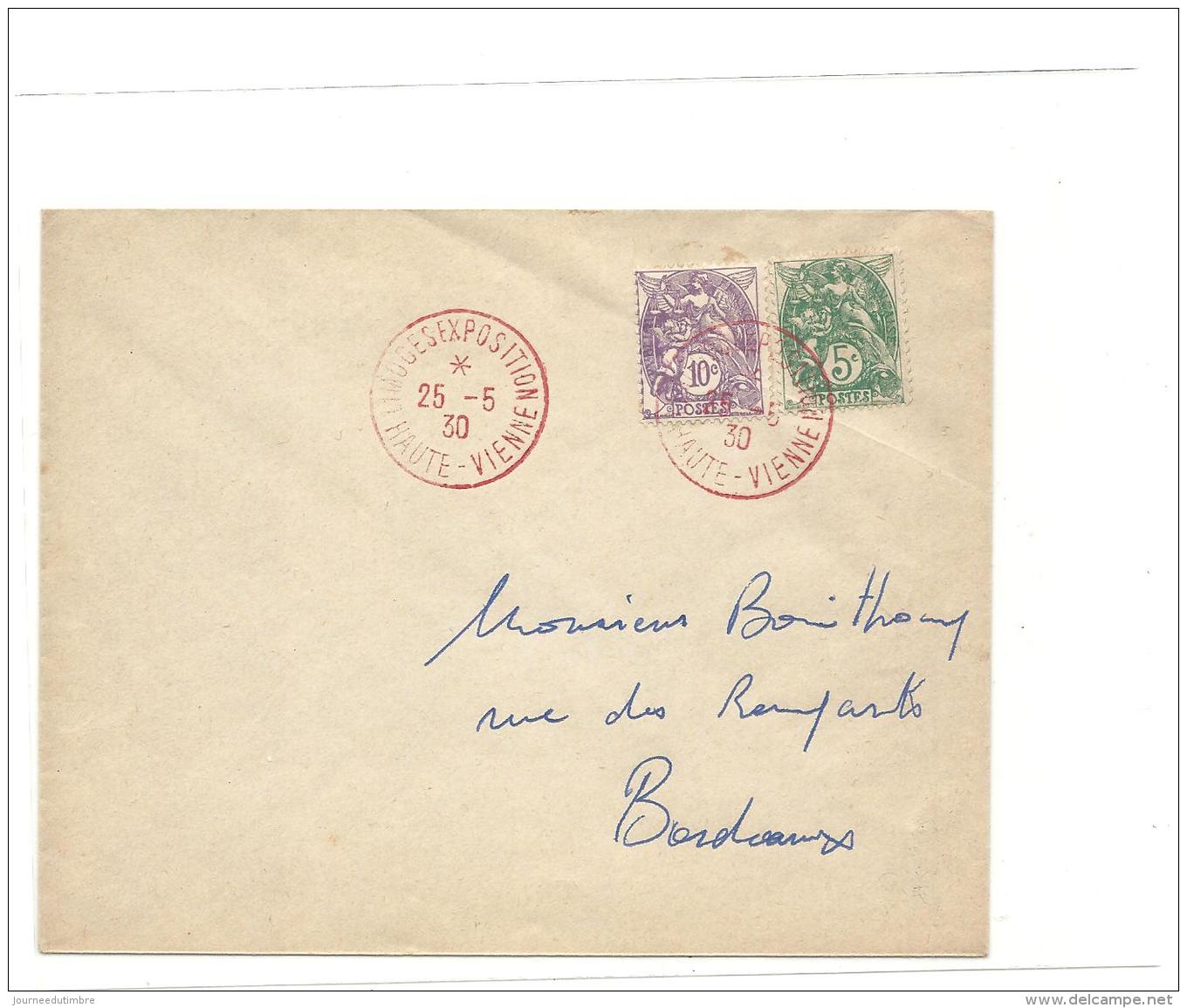 Enveloppe Exposition Philatelique Limoges 1930 Avec Blanc Cachet Rouge - Lettres & Documents