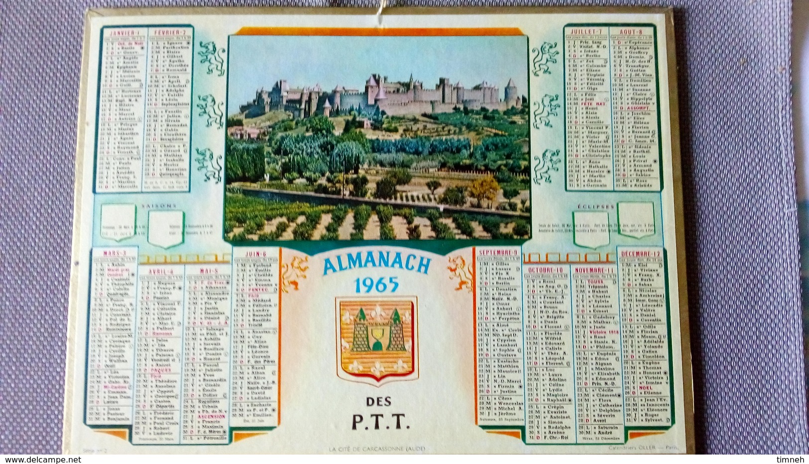 Almanach Des P.T.T. 1965  - La Cité De Carcassonne Aude - Blason - Nièvre - Calendrier OLLER - - Formato Grande : 1941-60
