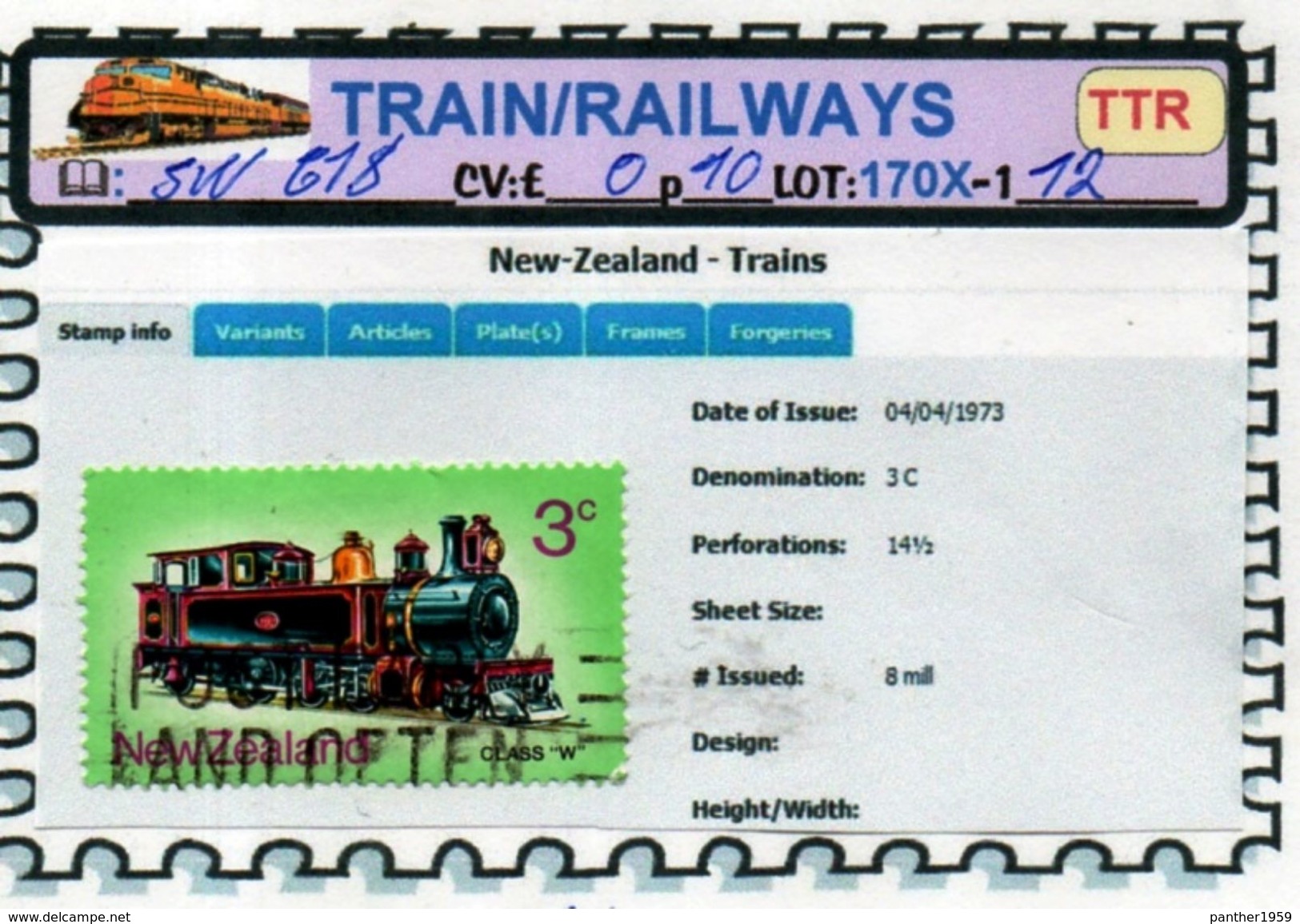 THEMATICS:TOPICS# NEW ZEALAND#OLD TRAINS#STEAM LOCOMOTIVE#:SW618 (TTR-170X) (12) - Trains