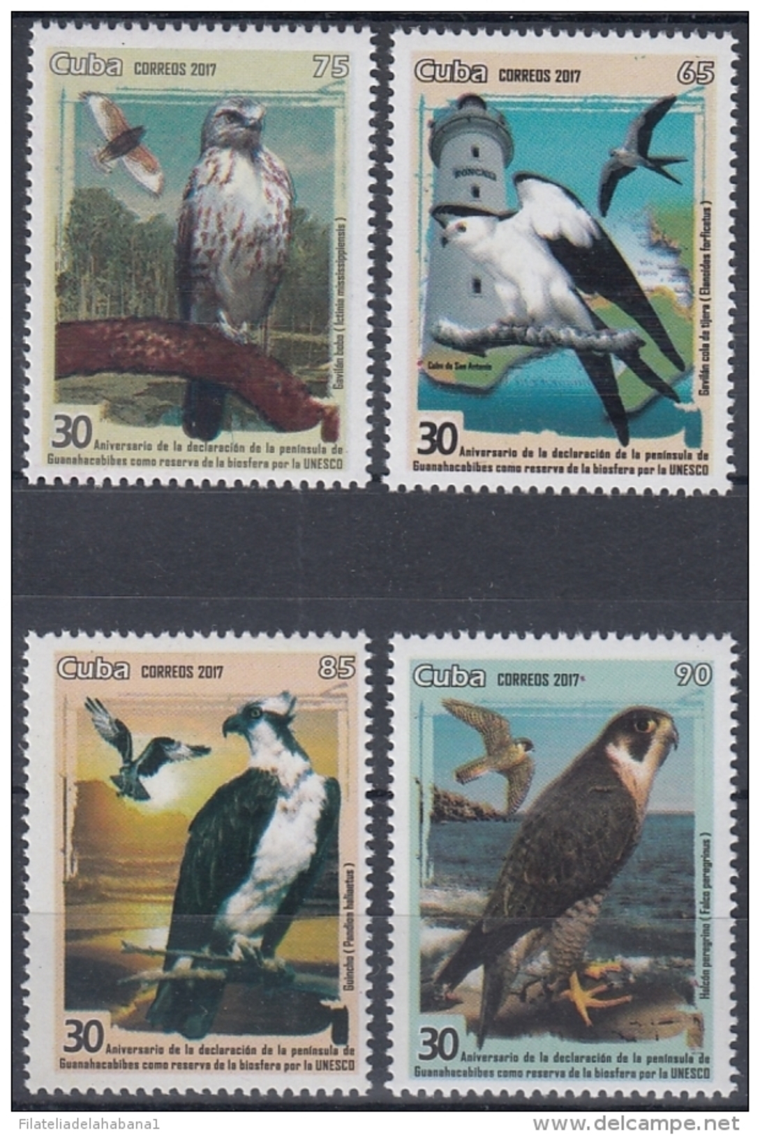 2017.9 CUBA 2017 MNH. 30 ANIV RESERVA BIOSFERA GUANAHACABIBES. PAJAROS AVES BIRD HALCON PEREGRINO. - Nuevos