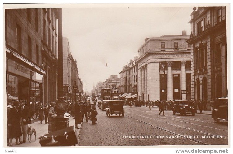 Aberdeen Scotland UK, Union Street Scene From Market Street, Bus, Auto, C1920s Vintage Real Photo Postcard - Aberdeenshire