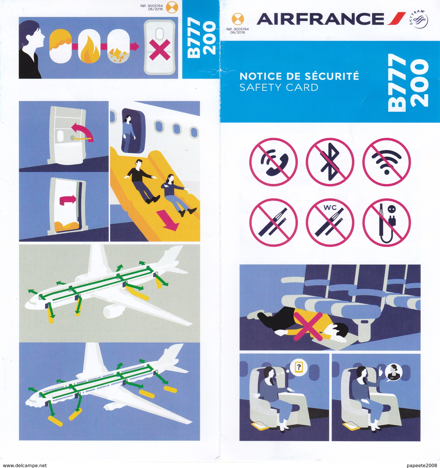 Air France/ Boeing 777 200 - 06/2016 - Consignes De Sécurité / Safety Card - Scheda Di Sicurezza