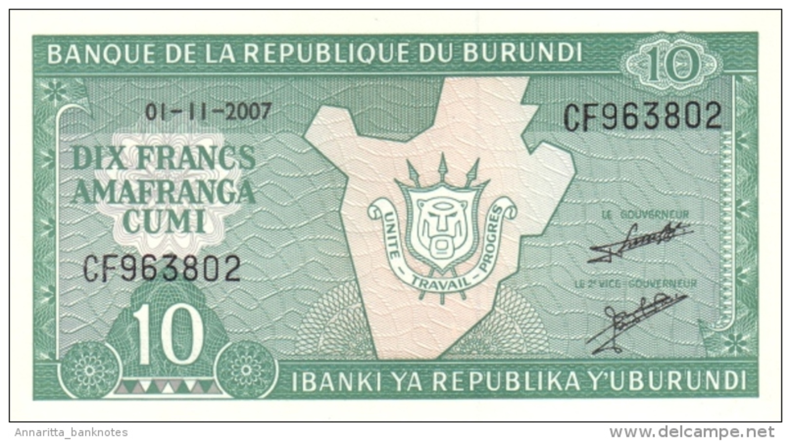 BURUNDI 10 FRANCS 2007 P-33e UNC [BI214l] - Burundi
