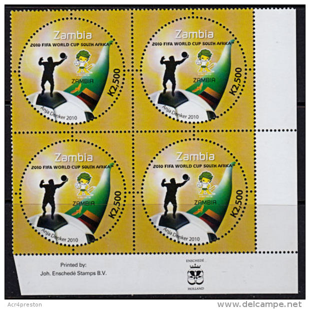 D0284 ZAMBIA 2010, SG 1068 K2550 3rd SAPOA Issue, FIFA Football World Cup, MNH Imprint Block Of 4 - Zambia (1965-...)