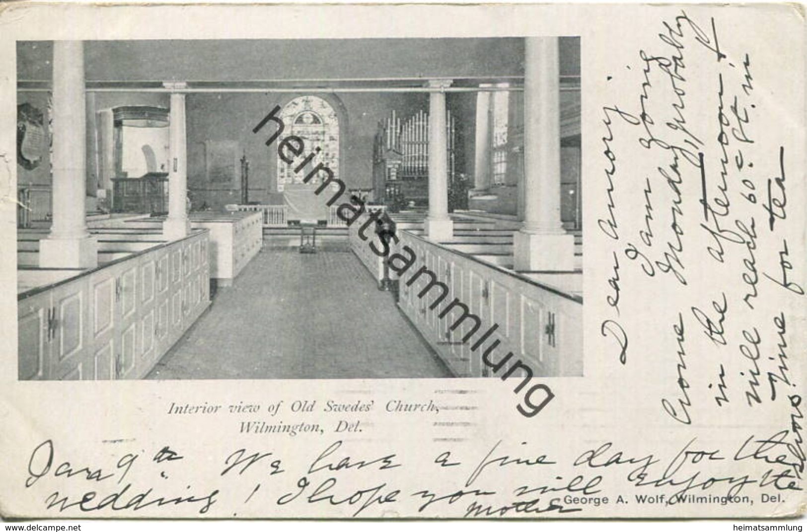 Delaware - Wilmington - Interior View Of Old Swedes Church - Organ - Orgel - Publisher George A. Wolf Wilmington - Wilmington