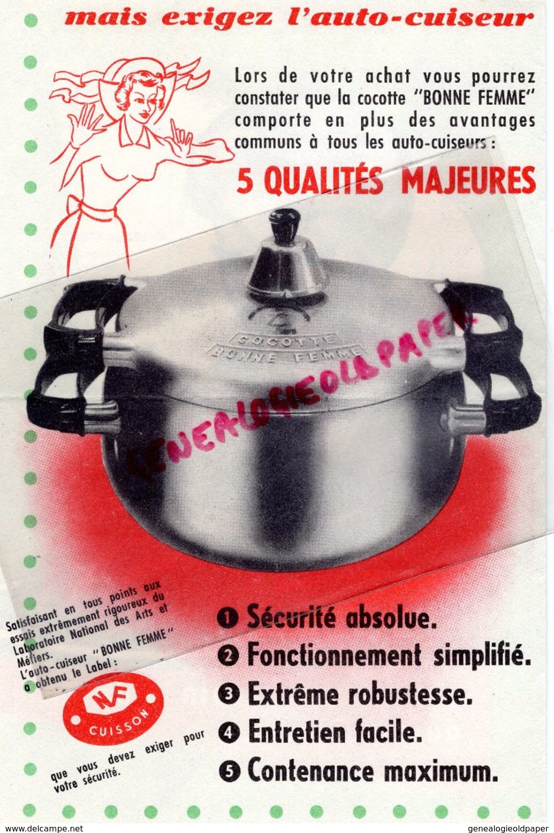 PUBLICITE COCOTTE  BONNE FEMME -AUTOCUISEUR  CUISINE -1955 - Reclame