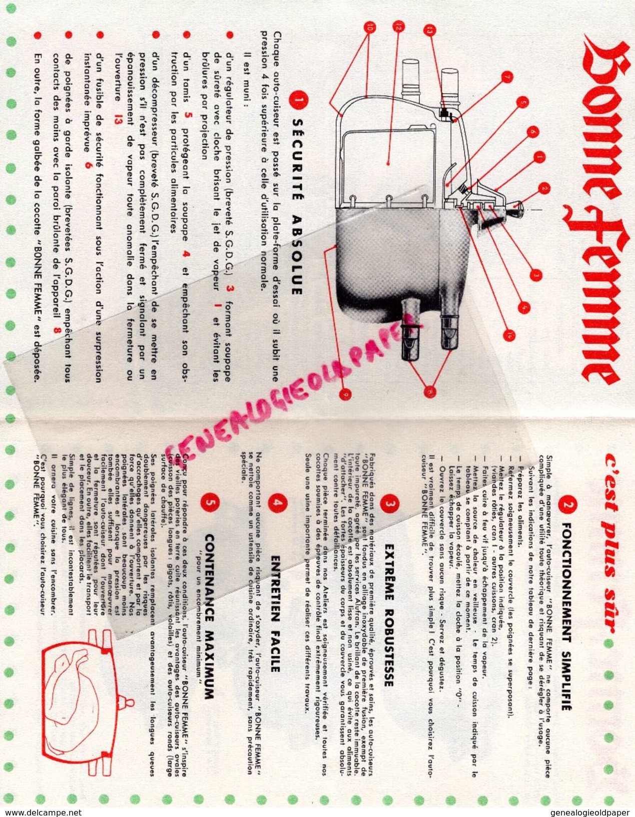 PUBLICITE COCOTTE  BONNE FEMME -AUTOCUISEUR  CUISINE -1955 - Reclame