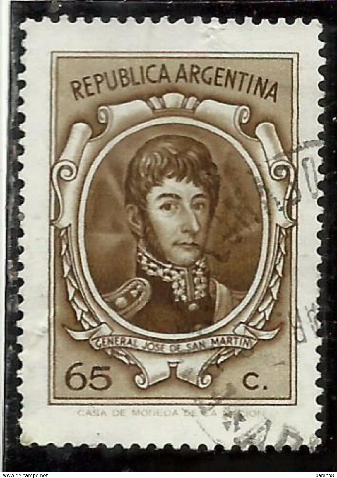 ARGENTINA 1970 1973 GENERAL JOSE DE SAN MARTIN 1971 GENERALE CENT. 65 USATO USED OBLITERE' - Usati