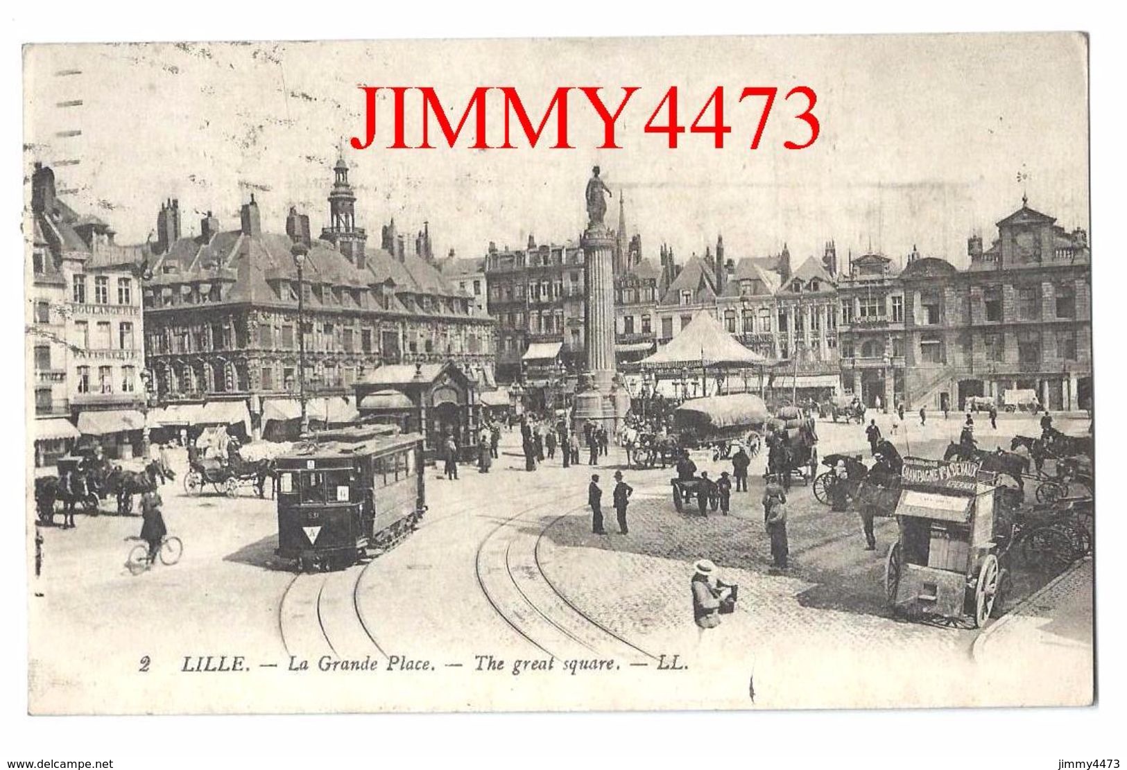 CPA - LILLE 59 Nord - La Grande Place, Bien Animée En 1920, Attelages, Tramway - The Great Square - L L N° 2 Recto-Verso - Lille