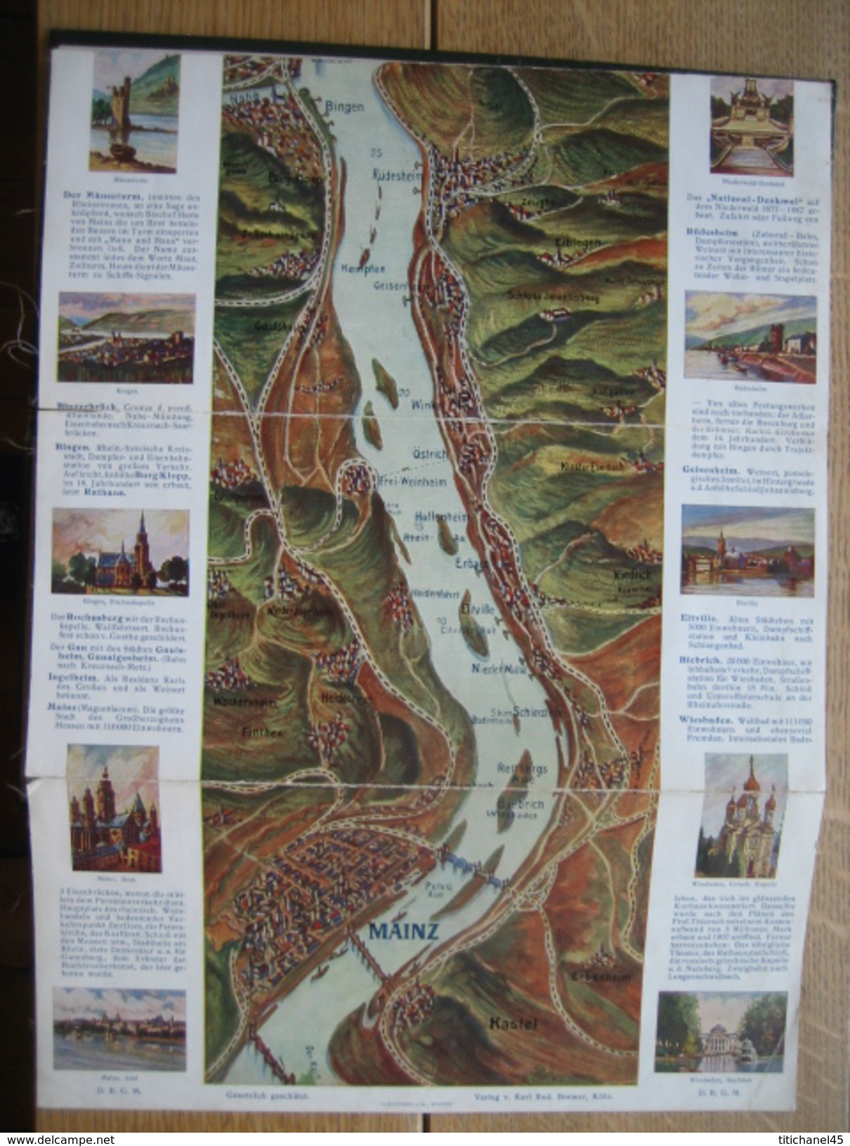 RHEINLAUF VON MAINZ BIS KÖLN - Geographische Karte auf Leinwand (186 x 28 cm) - Verlag von Karl RUD. Bremer, Köln - 1910