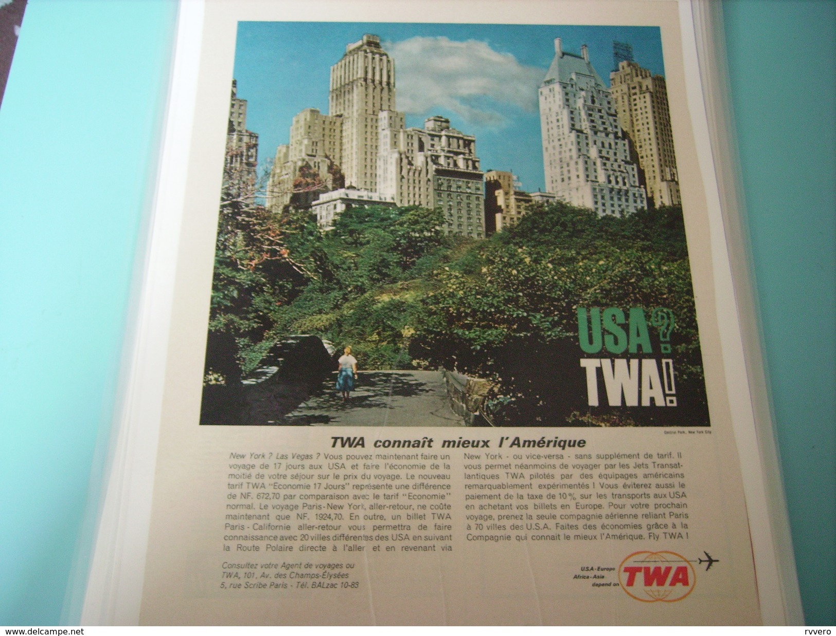 ANCIENNE PUBLICITE VOYAGE TWA USA - Pubblicità