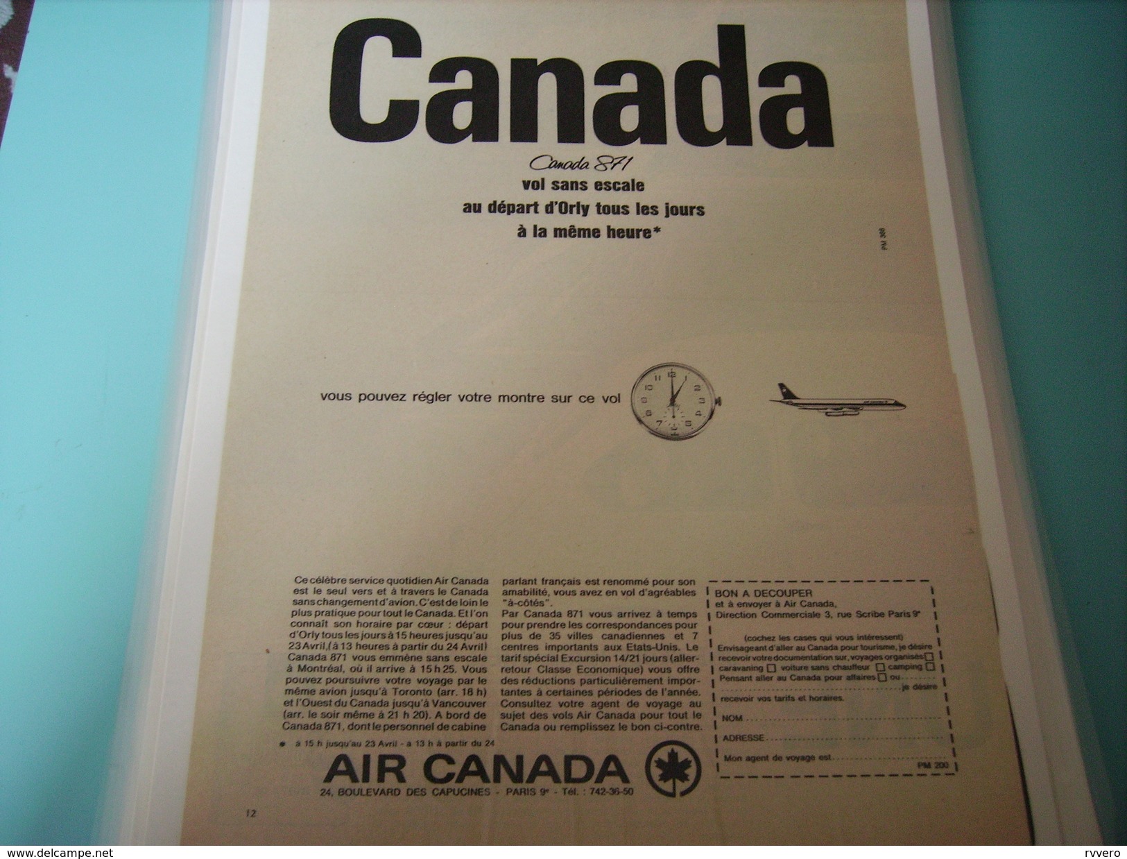 ANCIENNE PUBLICITE VOYAGE AIR CANADA SANS ESCALE - Pubblicità