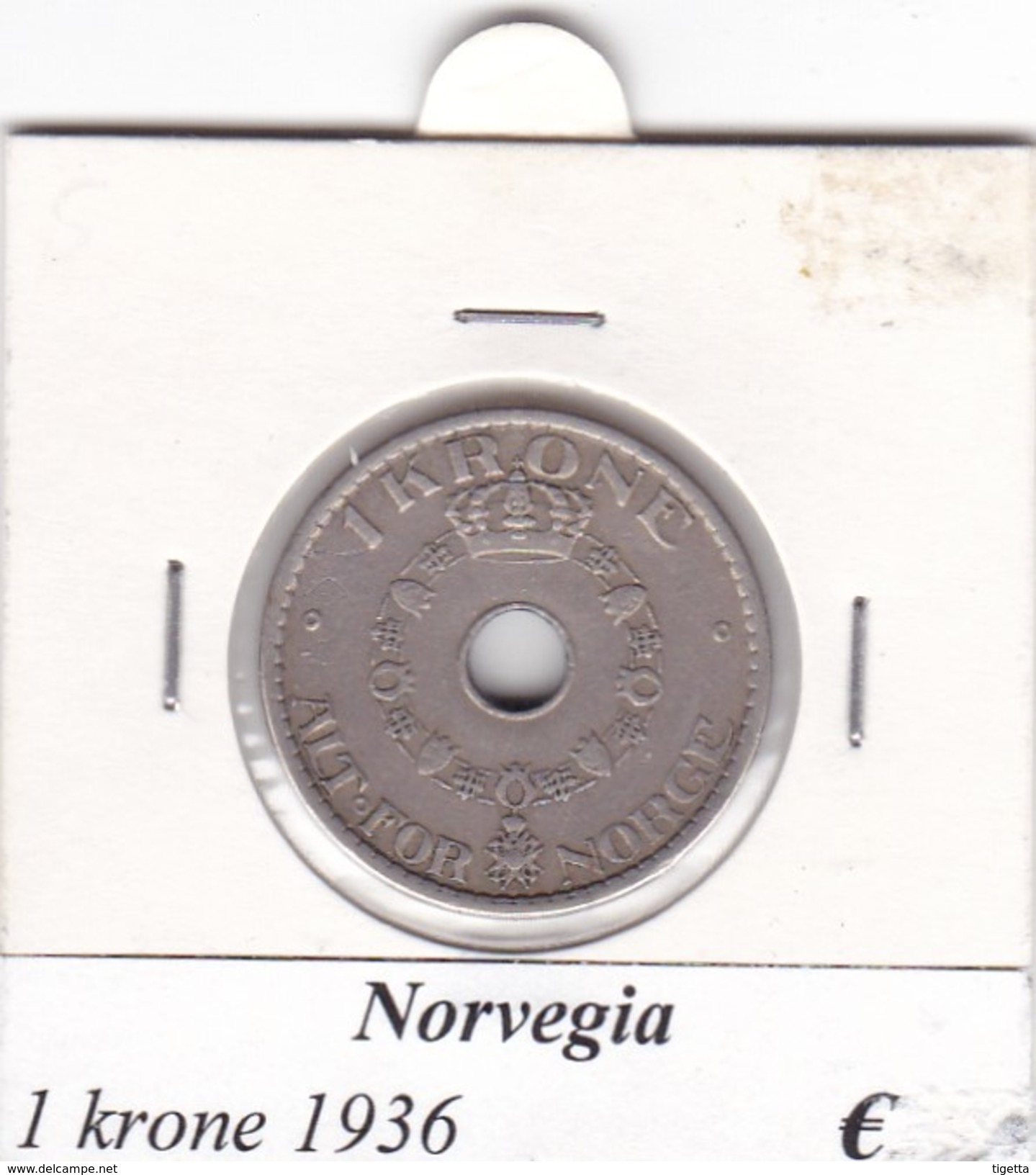 NORVEGIA   1  KRONE   ANNO 1936  COME DA FOTO - Norvegia