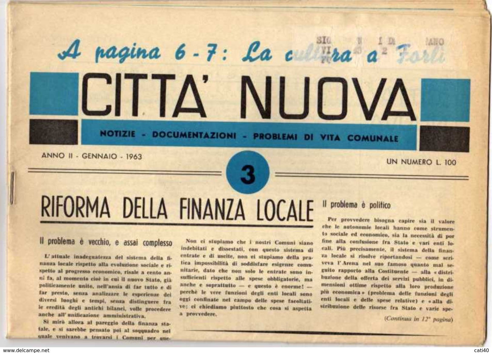 FORLI' CITTA NUOVA MENSILE DELLA DEMOCRAZIA CRISTIANA DI FORLI' GENNAIO 1963 - Textos Científicos