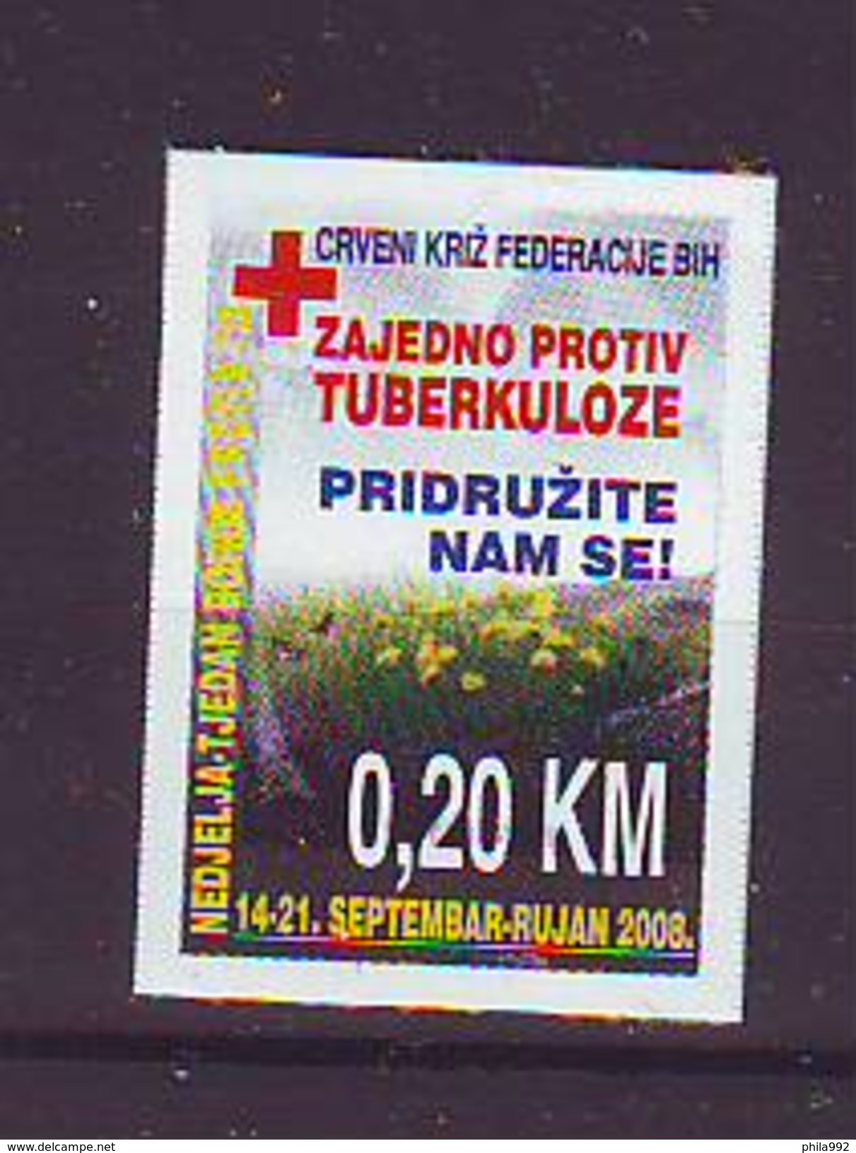BiH Bosnia 2008 Y Charity Stamp Red Cross Tuberculosis Mi No 20 Selfadhesive MNH - Bosnie-Herzegovine