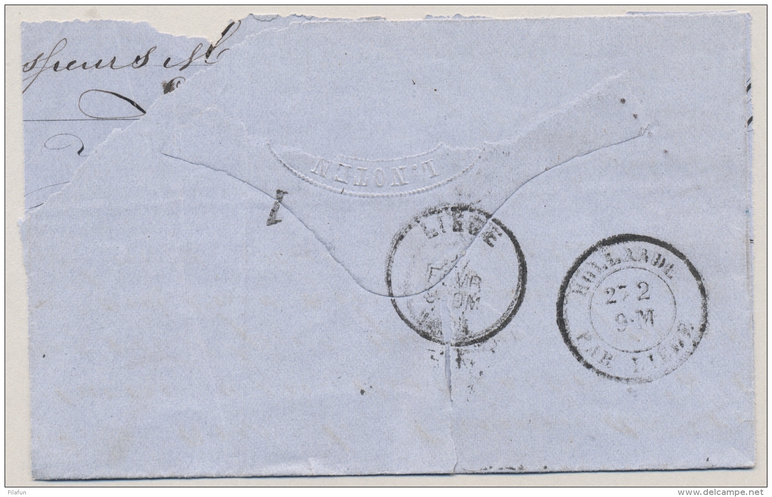 Nederland - 1869/71 - 3 stuks 10 cent 3e emissie op (deel van) vouwbrief naar Liège / België