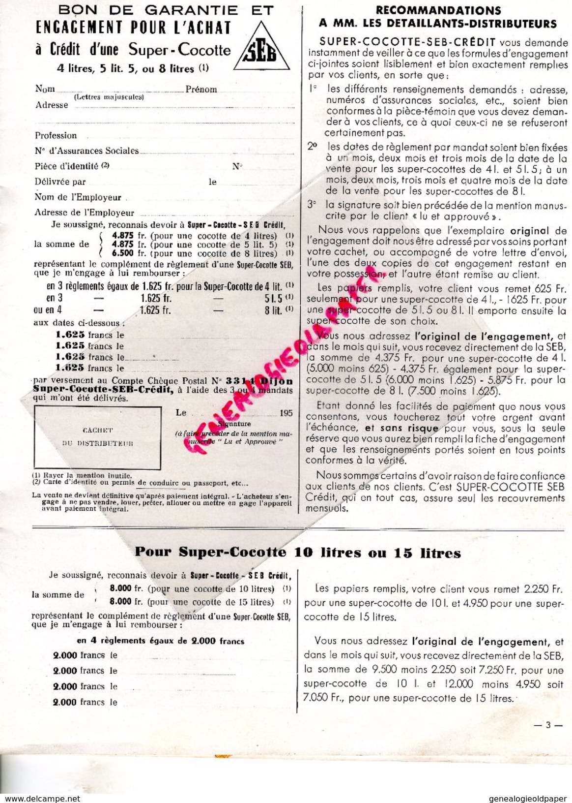 21- SELONGEY- PUBLICITE SUPER COCOTTE SEB- ETS LESCURE -AUTO CUISEUR-CUISINE-R. WEISS-TOURS- IMPRIMERIE KRUCH RAON ETAPE - Pubblicitari