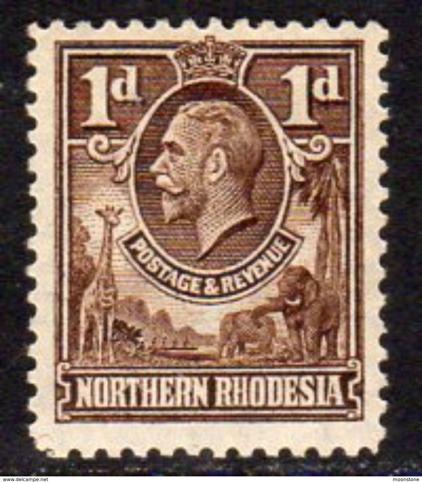 Northern Rhodesia GV 1925-9 1d Giraffe Elephant Definitive, Hinged Mint, SG 2 (BA) - Northern Rhodesia (...-1963)