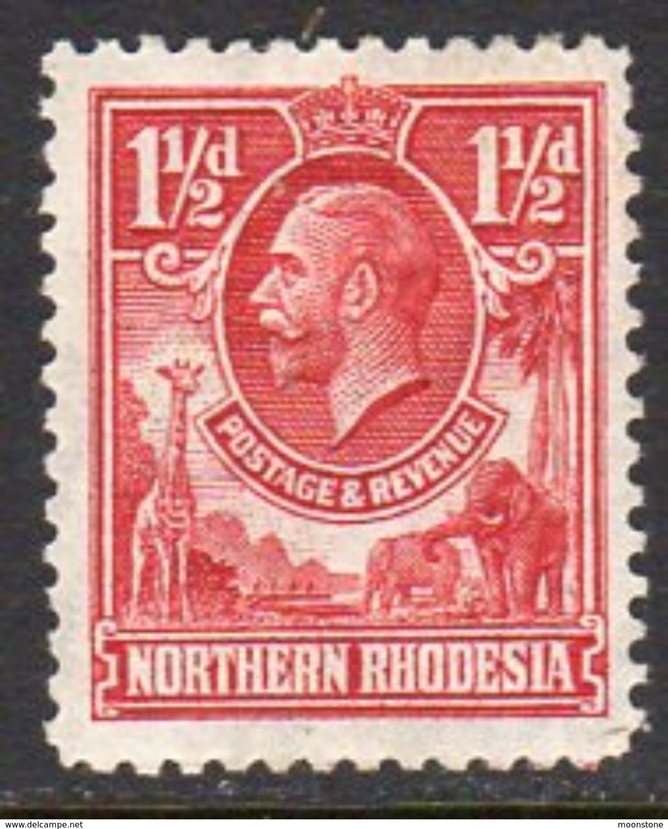 Northern Rhodesia GV 1925-9 1½d Giraffe Elephant Definitive, Hinged Mint, SG 3 (BA) - Rhodésie Du Nord (...-1963)