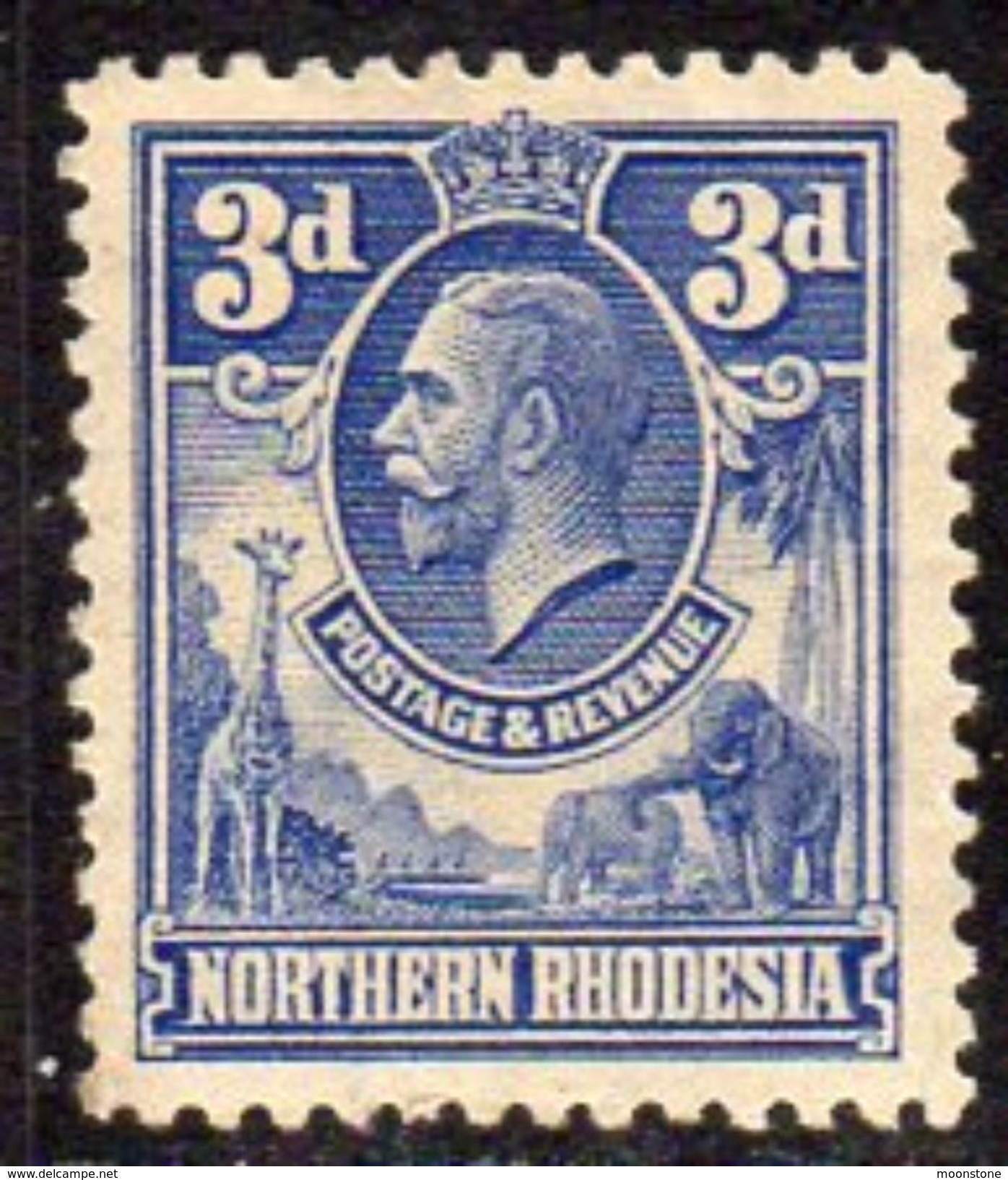 Northern Rhodesia GV 1925-9 3d Giraffe Elephant Definitive, Hinged Mint, SG 5 (BA) - Northern Rhodesia (...-1963)