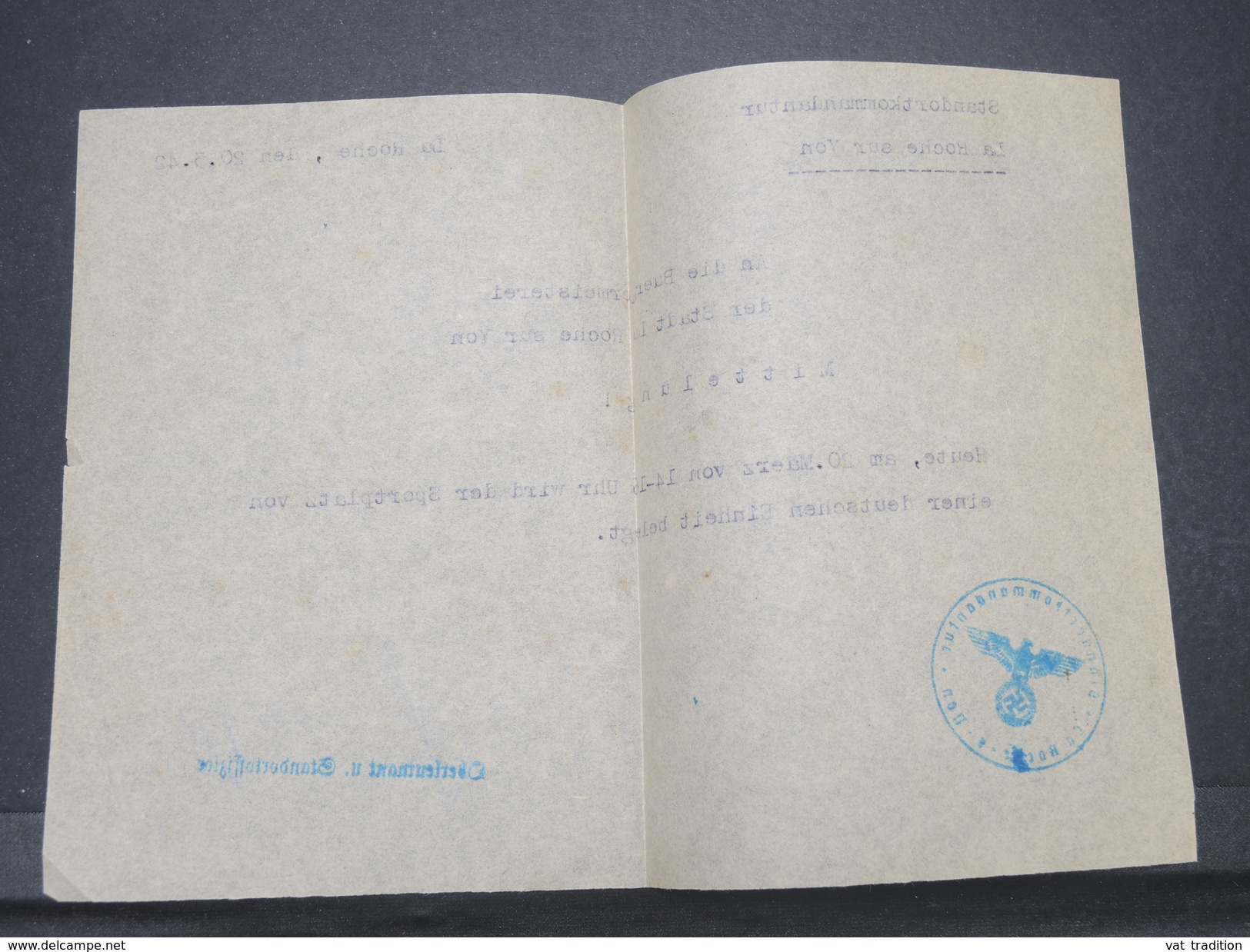 VIEUX PAPIERS -  Ordre De Commande De La Roche Sur Yon Sous Occupation Allemande En 1942 - L 9602 - 1939-45