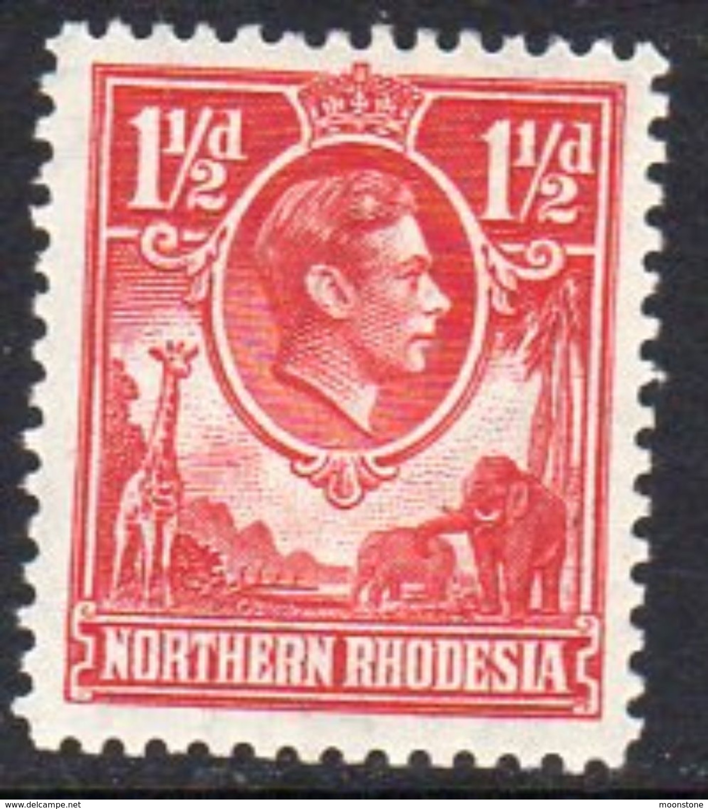 Northern Rhodesia GVI 1938-52 1½d Carmine Red Giraffe Elephant Definitive, Lightly Hinged Mint, SG 29 (BA) - Rodesia Del Norte (...-1963)