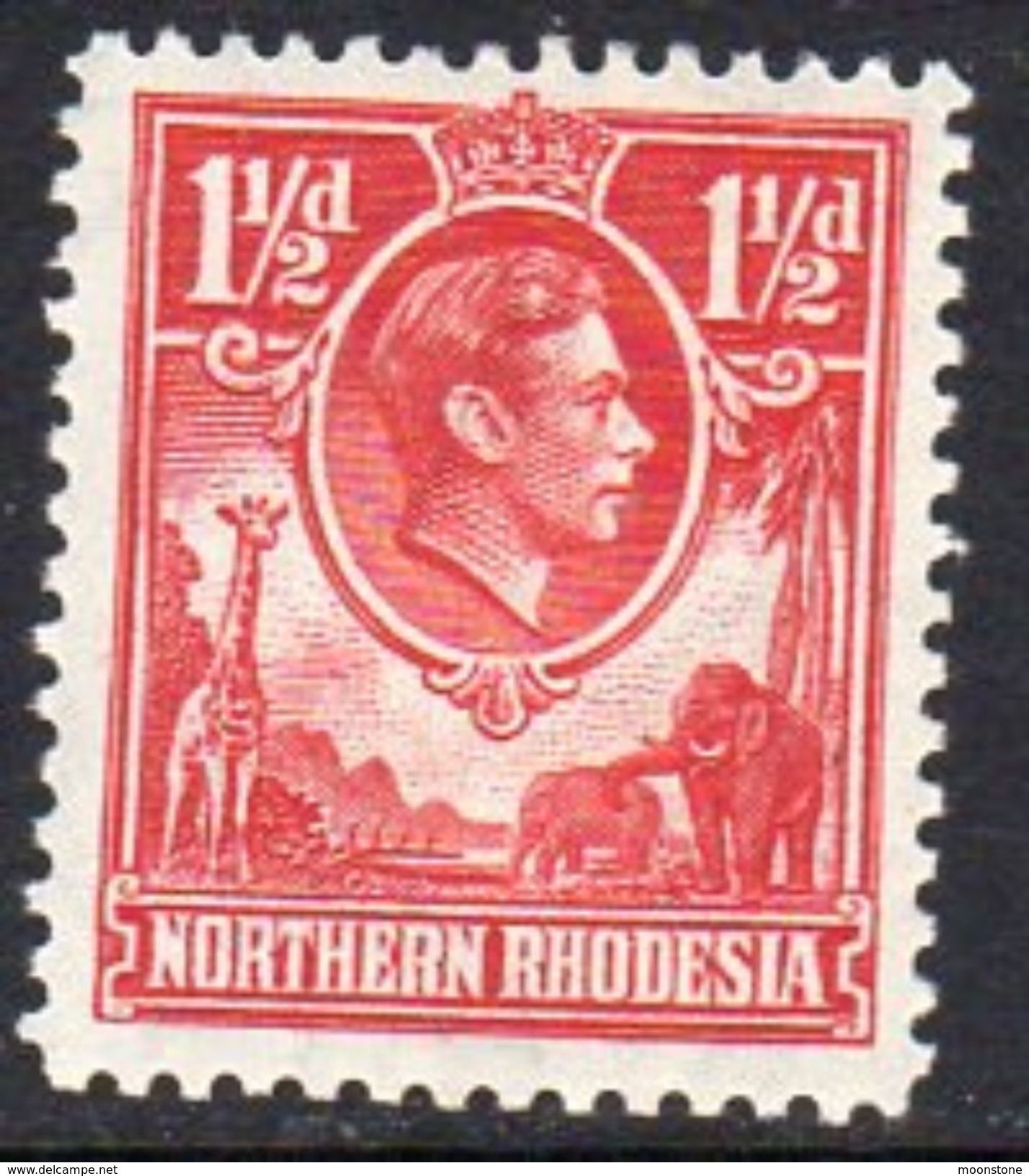 Northern Rhodesia GVI 1938-52 1½d Carmine Red Giraffe Elephant Definitive, Lightly Hinged Mint, SG 29 (BA) - Northern Rhodesia (...-1963)