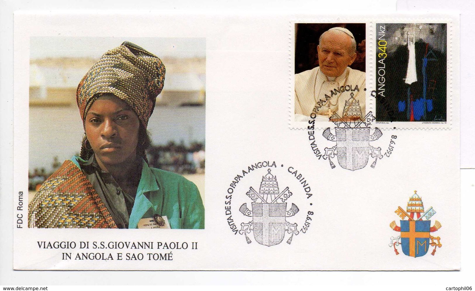 - ANGOLA - FDC S.S. GIOVANNI PAOLO II (PAPE JEAN-PAUL II) IN ANGOLA E SAO TOME - CABINDA 8.6.1992 - - Popes