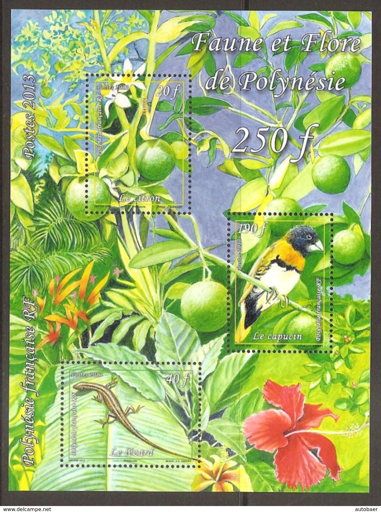 Polynesie Francaise 2013 Flore Faune Flora Fauna Michel No. Bl. 39 (1219-21) MNH Postfrisch Neuf - Ungebraucht