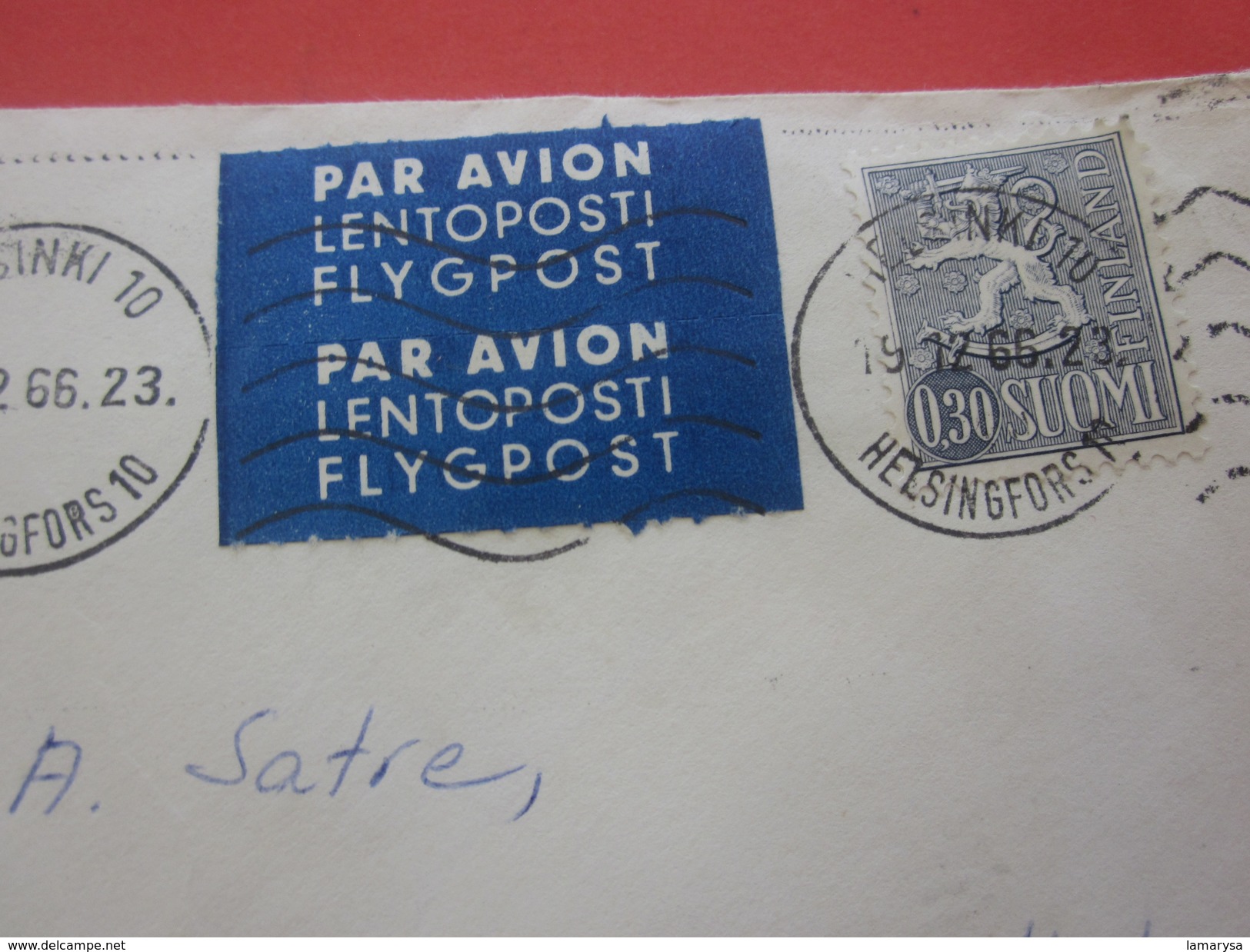 SUOMI Finland -Timbre-Europe-Helsinki  Finlande-1966 - Lettre & Document Marcophilie Par Avion-By Air-mail--Lyon France - Storia Postale