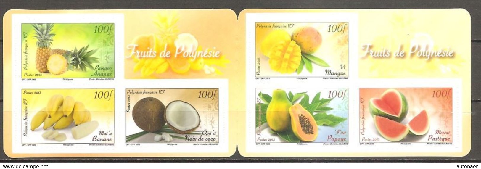 Polynesie Francaise 2013 Fruits Früchte Michel No. 1222-27 MH Carnet MNH Postfrisch Neuf Autocollant Sk Pas Plié ! - Nuovi