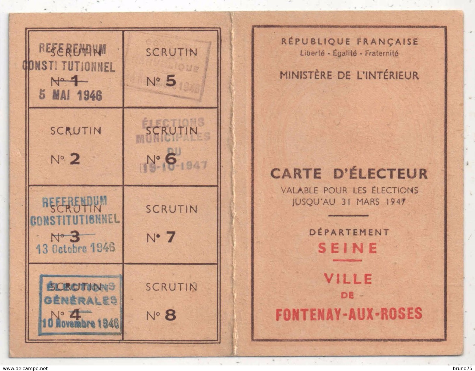 Carte D'Électeur - FONTENAY-AUX-ROSES (Seine) - 1946-1947 - Documents Historiques