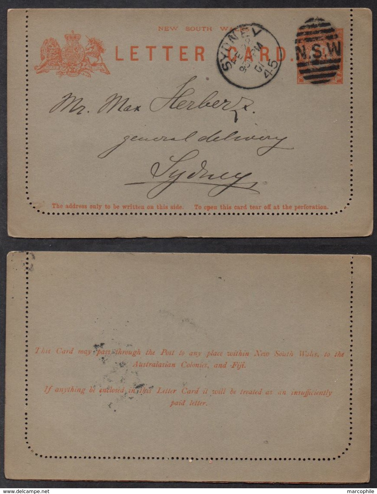 SYDNEY - NSW - AUSTRALIE / 1901 ENTIER POSTAL EN PORT LOCAL - CARTE LETTRE (ref 6102) - Covers & Documents