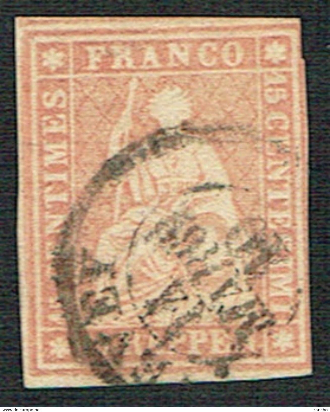 TIMBRE OBLITERE 1857 FIL DE SOIE BLEU C/.S.B.K. Nr:24D. Y&TELLIER Nr:28a. MICHEL Nr:15IIByp. PAPIER MOYEN - Used Stamps