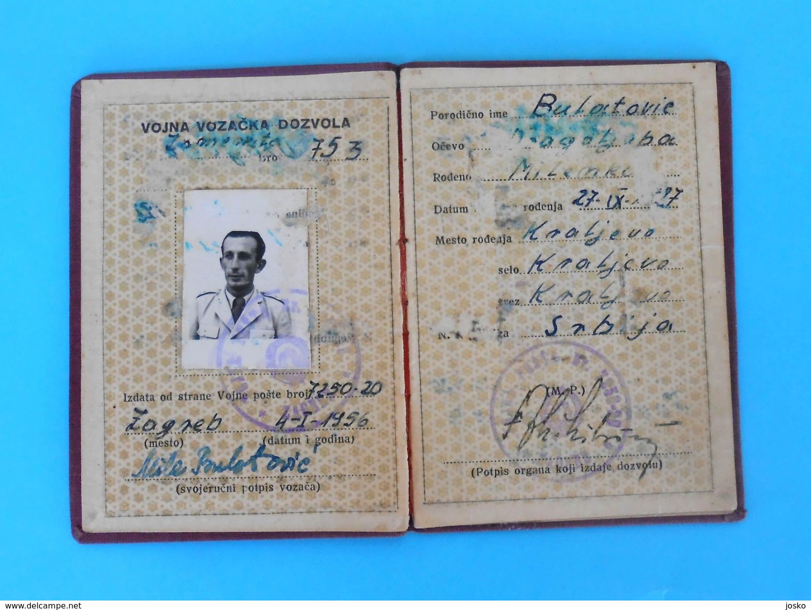 YUGOSLAVIAN ARMY ( JNA ) - OLD MILITARY DRIVING LICENSE (1956.) Driver Permis De Conduire Patente Di Guida Führerschein - Documents