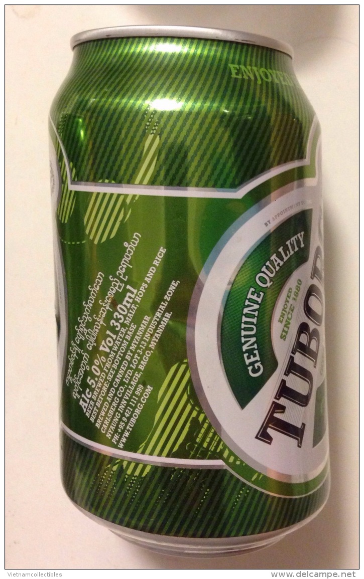 Tuborg Myanmar Burma Empty 330ml Beer Can / Opened By 2 Holes At Bottom - Cans