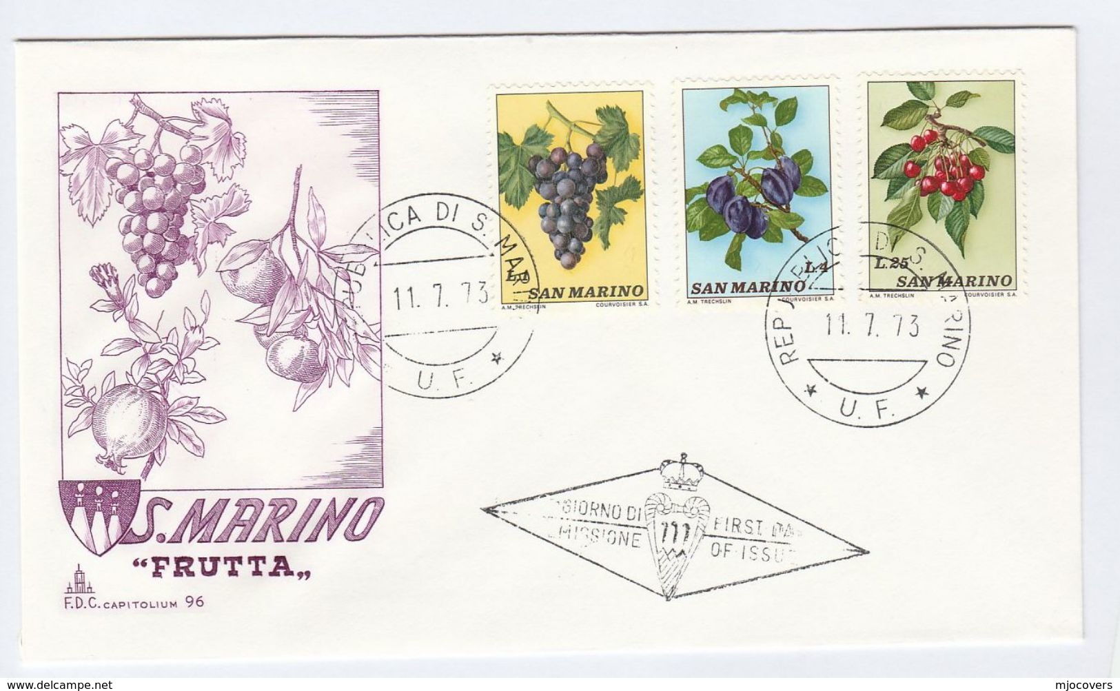 SAN MARINO FDC Stamps FRUIT  GRAPES CHERRIES Etc Cover - Obst & Früchte