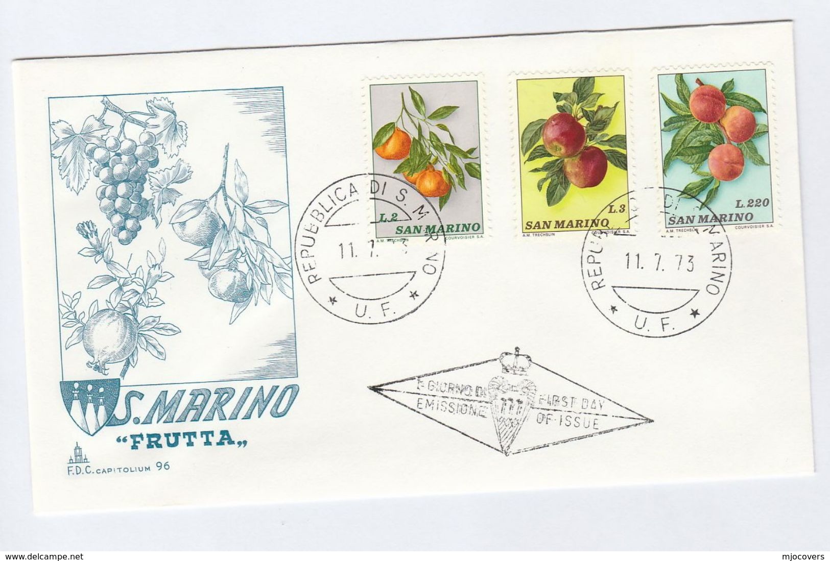 SAN MARINO FDC Stamps FRUIT PEACHES APPLES  Etc Cover Apple - Fruits