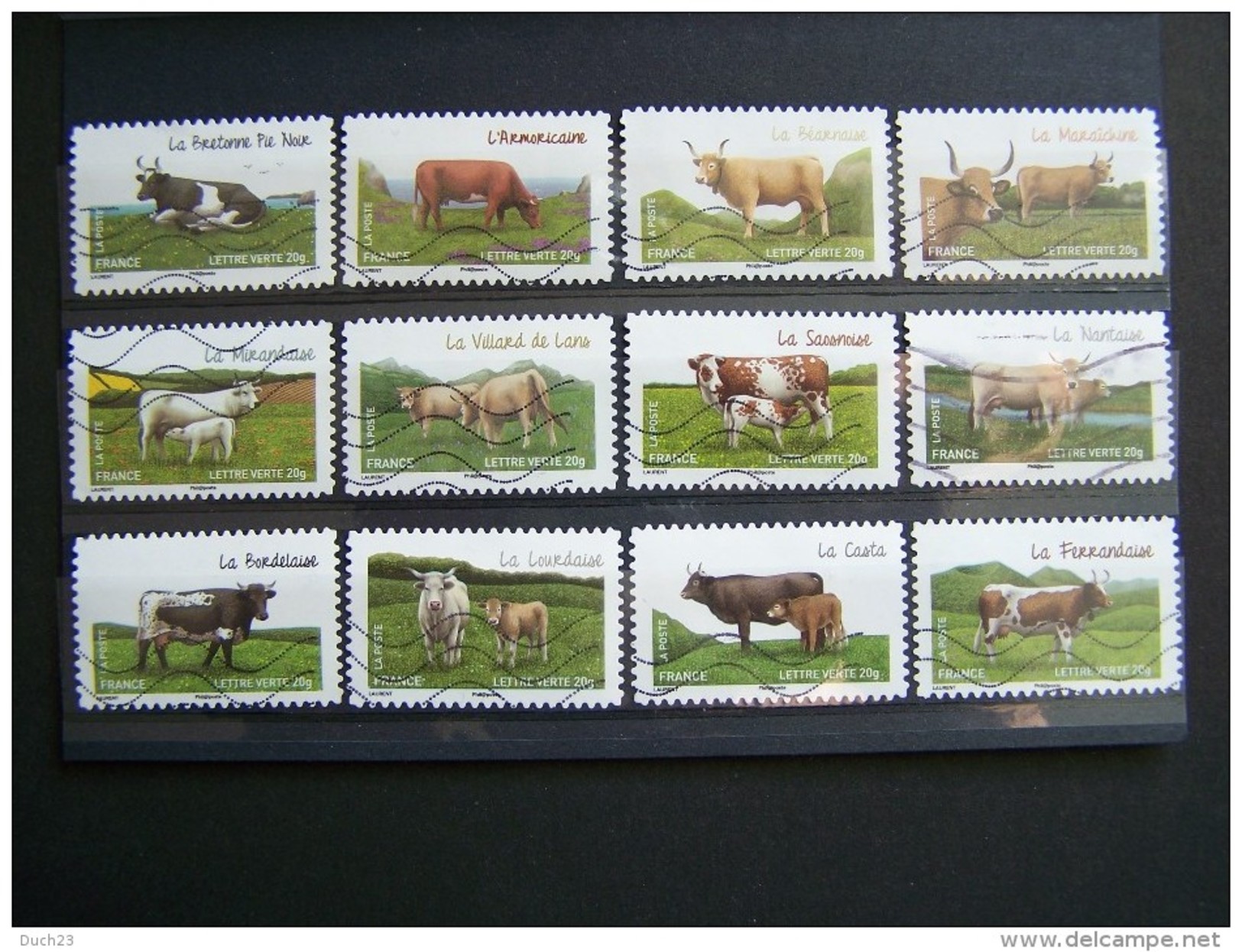 OBLITERE ANNEE 2014 N°953/964 SERIE COMPLETE 12 VALEURS CARNET LES VACHES DE NOS REGIONS AUTOCOLLANT ADHESIF - Oblitérés