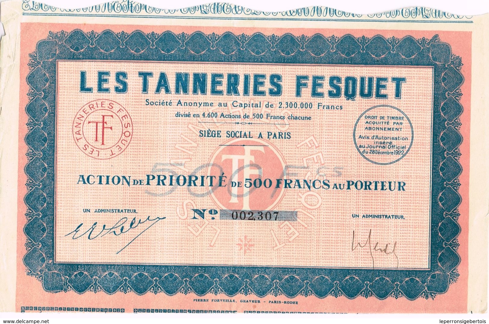 Ancienne Action - Les Tanneries Fesquet - Titre De 1922- - Industrial