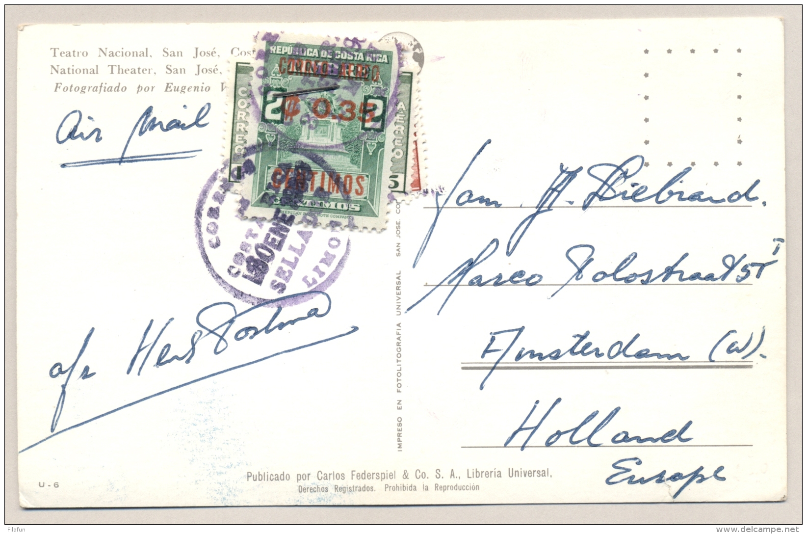 Costa Rica - 1963 - Peculiar Franking: 4 Stamps Cancelled And Stapled To Postcard - Costa Rica