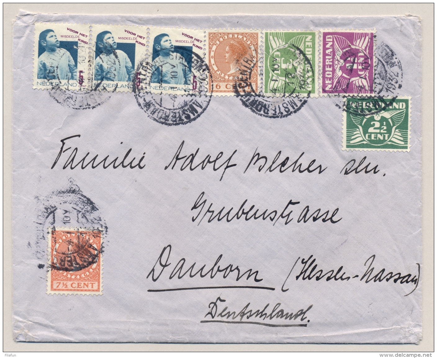 Nederland - 1932 - 8 Zegels Op Cover Van Amsterdam Naar Dauborn / Deutschland - Brieven En Documenten