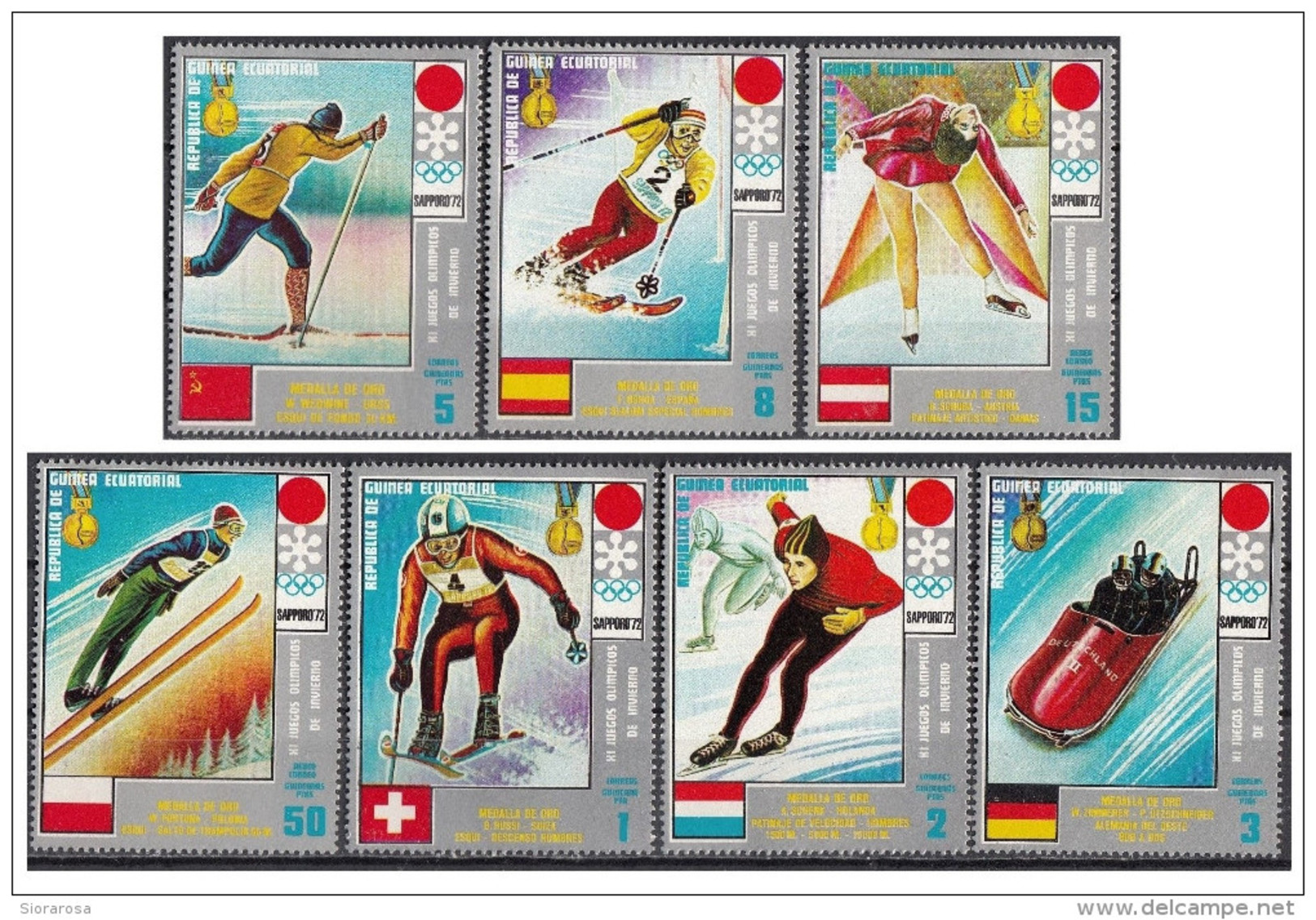 7212 Guinea Equatoriale 1972 XI Olimpiadi Invernali Sapporo  Medaglie D ´ Oro - Full Set Nuovo MNH - Gold Medal Winners - Guinea Equatoriale