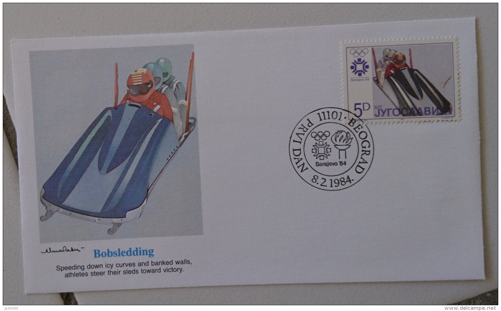 YOUGOSLAVIE BOBSLEIGH. FDC, Enveloppe 1er Jour Jeux Olympiques 84. SARAJEVO. (2) - Invierno 1984: Sarajevo