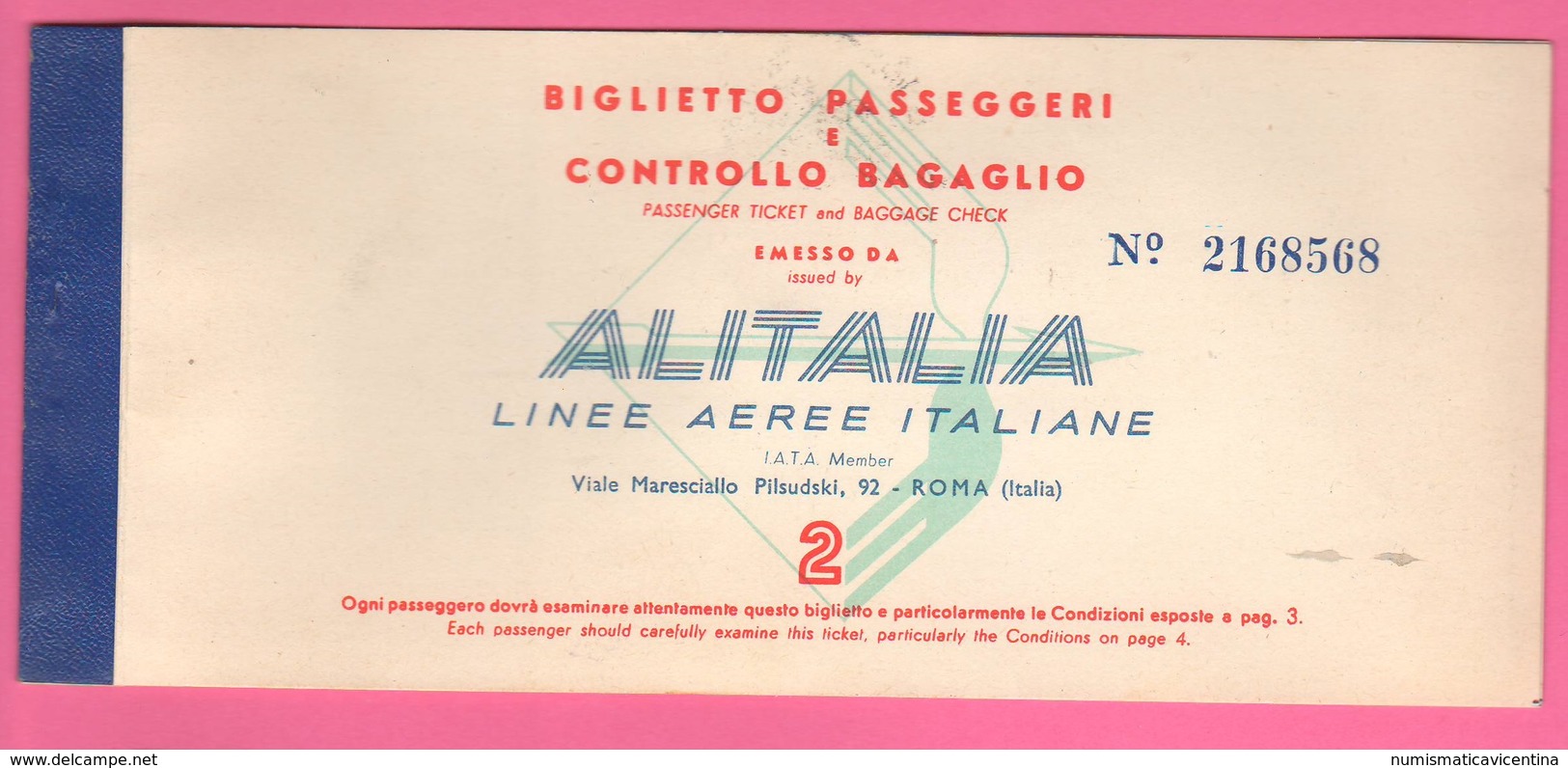 Alitalia LAI Avion Flight Carta D'imbarco Biglietto 1959 Roma Brussel Roma - Other & Unclassified