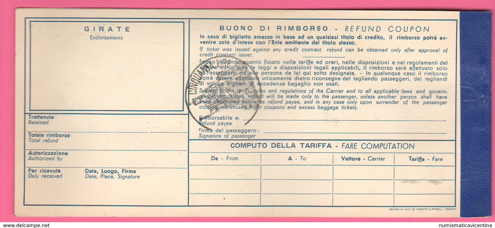 Alitalia LAI Avion Flight Carta D'imbarco Biglietto 1959 Roma Brussel Roma - Other & Unclassified