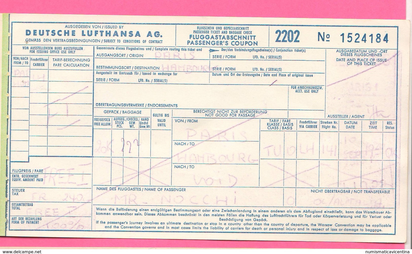 Alitalia LAI Avion Flight Carta D'imbarco Biglietto 1959 Roma Brussel Roma - Other & Unclassified