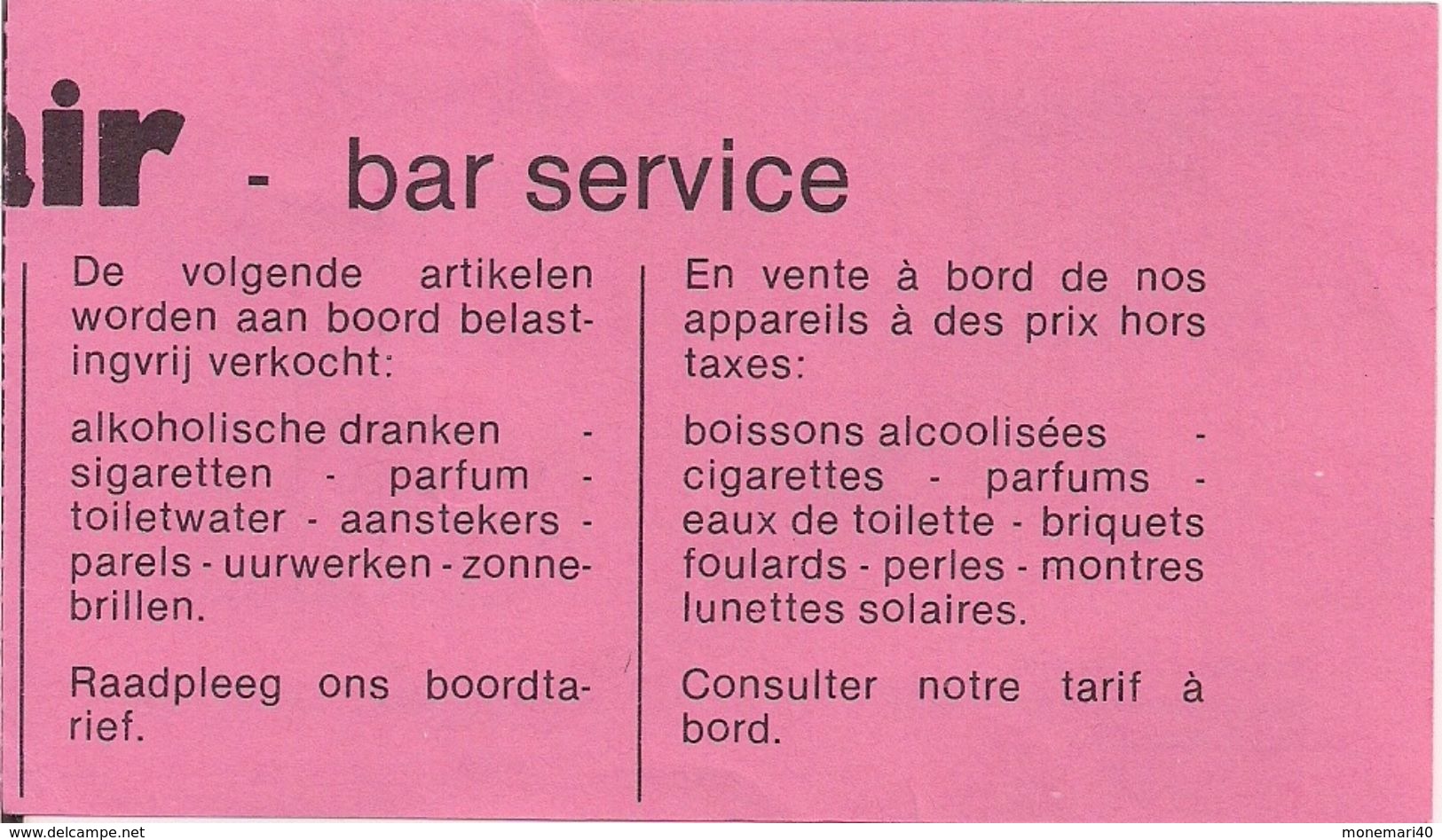 SOBELAIR - CARTE D'ACCES A BORD - BOEING 737 (Bruxelles-Monastir) 1988. - Mundo